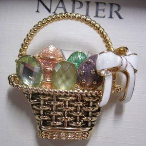 Napier Gold Tone Easter Basket Brooch